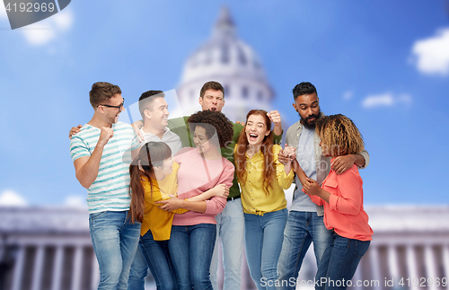 Image of international group of happy smiling people