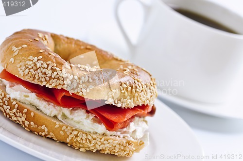 Image of Smoked salmon bagel and coffee