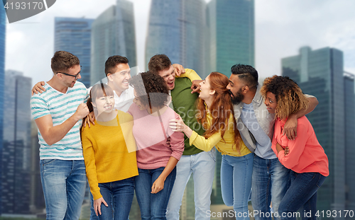 Image of international group of happy laughing people