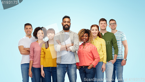 Image of international group of happy smiling people