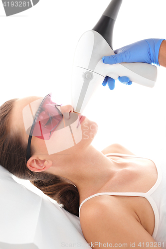 Image of Laser hair removal face. Dermatology, photorejuvenation