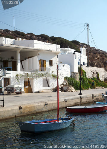 Image of fishing boats  typical architecture village Faros on Sifnos Isla