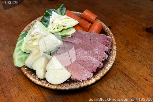 Image of corned beef platter  cabbage carrots potatoes for St. Patrick\'s 