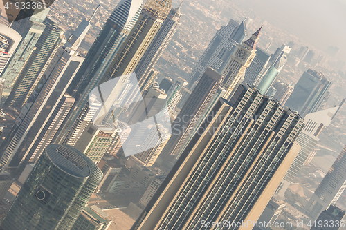 Image of Aerial view of Dubai downtown skyscrapers.