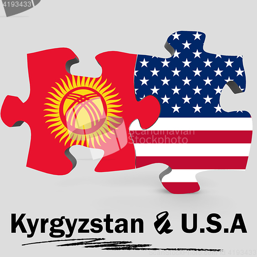 Image of USA and Kyrgyzstan flags in puzzle 