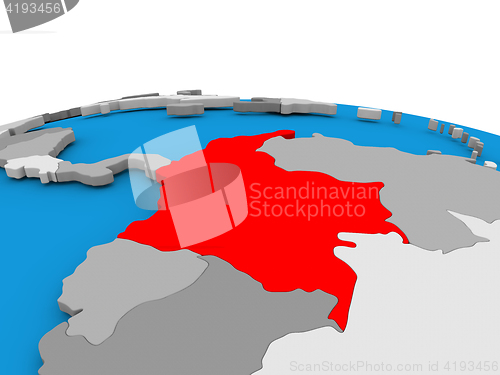 Image of Colombia on globe in red