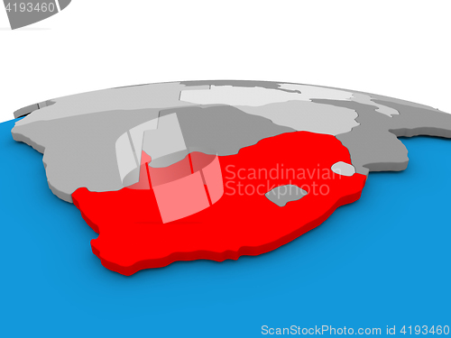 Image of South Africa on globe in red