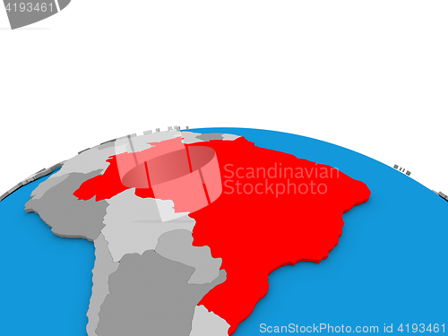 Image of Brazil on globe in red