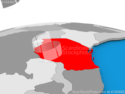 Image of Tanzania on globe in red