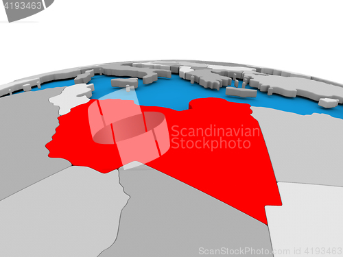 Image of Libya on globe in red
