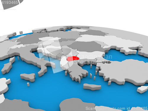 Image of Macedonia on globe in red