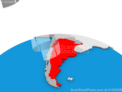 Image of Argentina on globe in red