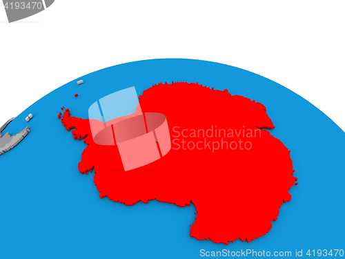 Image of Antarctica on globe in red