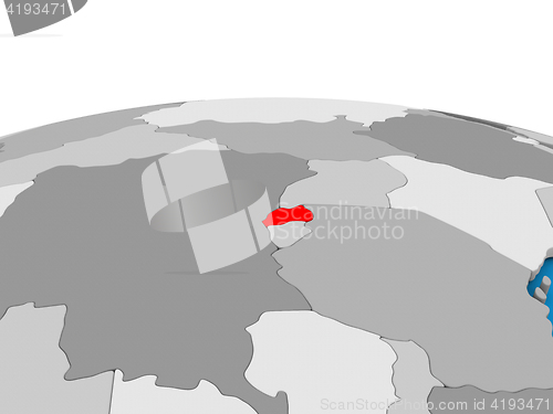Image of Rwanda on globe in red