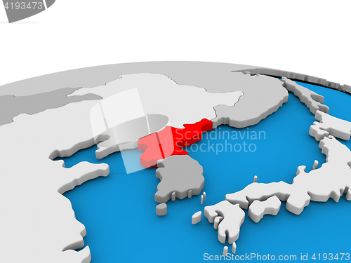 Image of North Korea on globe in red