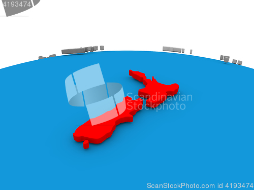 Image of New Zealand on globe in red