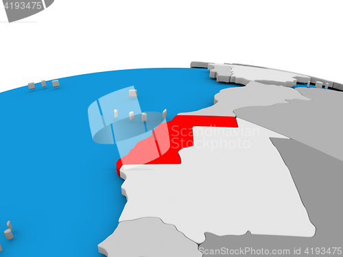 Image of Western Sahara on globe in red