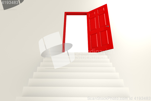 Image of Staircase to red door
