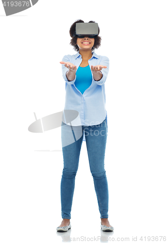 Image of woman in virtual reality headset or 3d glasses