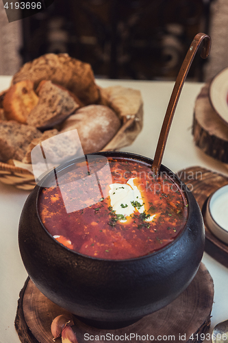 Image of Russian borsch at pot