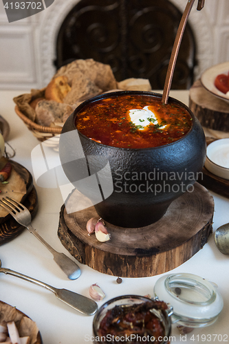 Image of Russian borsch at pot