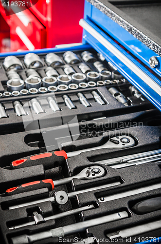 Image of Toolbox in the workshop, close-up