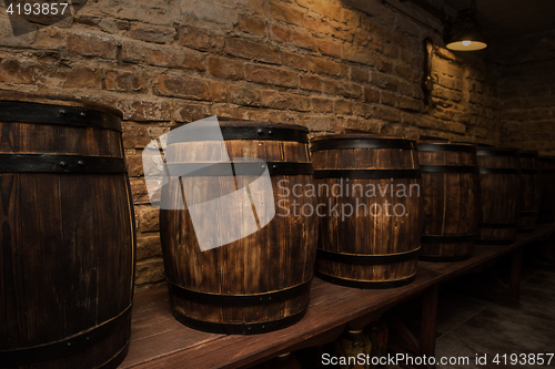 Image of barrels in the wine cellar