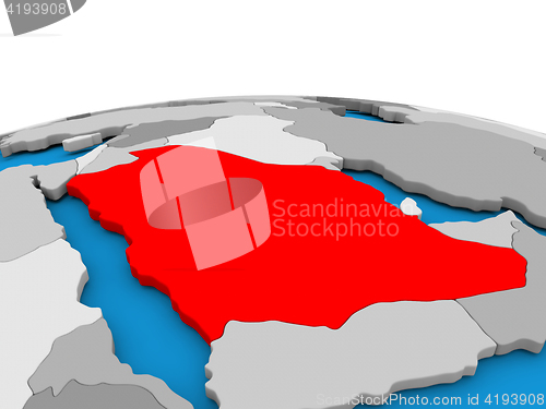 Image of Saudi Arabia on globe in red