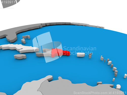Image of Dominican Republic on globe in red