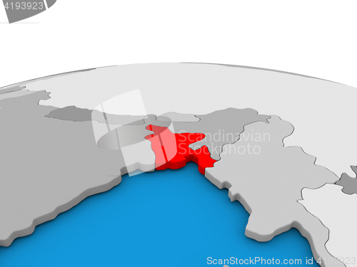 Image of Bangladesh on globe in red