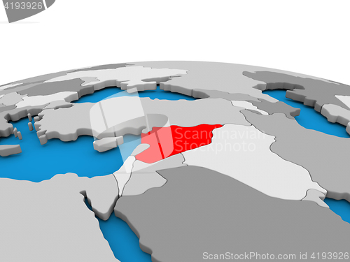 Image of Syria on globe in red