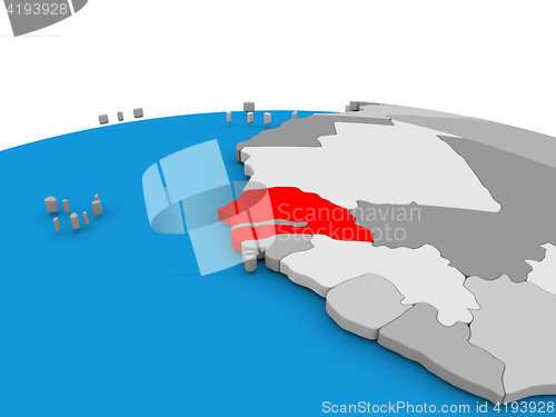 Image of Senegal on globe in red