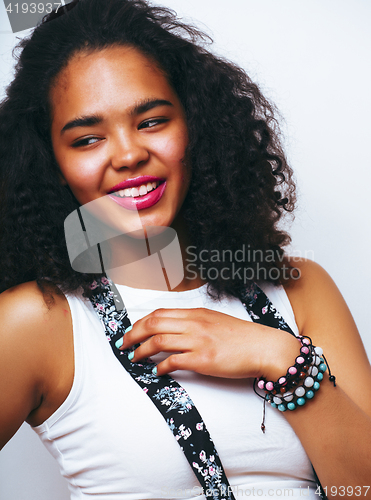 Image of young pretty african american teenage girl with fashion make up, lifestyle people concept 