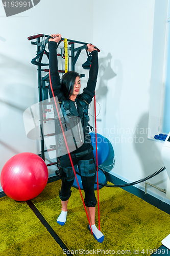 Image of The female athlete doing they exercise in a ems fitness studio