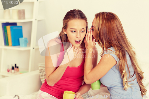 Image of young women drinking tea and gossiping at home