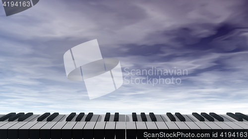 Image of piano keyboard in front of dark blue sky - 3d illustration