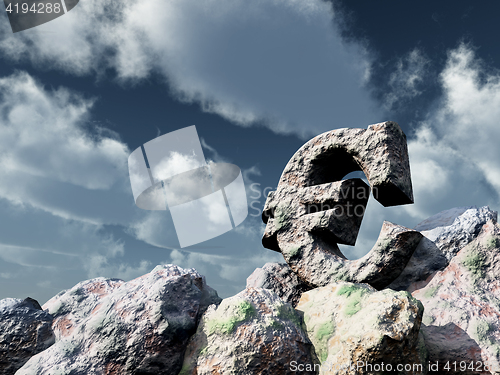 Image of euro symbol rock under cloudy sky - 3d illustration