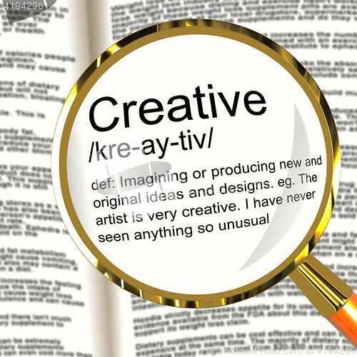 Image of Creative Definition Magnifier Showing Original Ideas Or Artistic