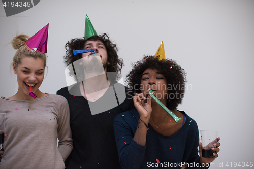 Image of confetti party multiethnic group of people