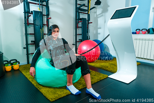 Image of The female athlete doing they exercise in a ems fitness studio