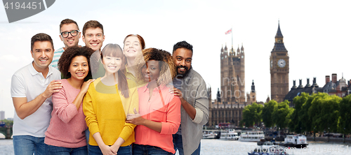 Image of international group of happy smiling people