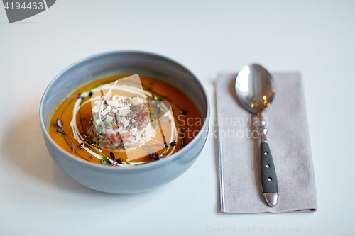 Image of close up of vegetable soup in bowl