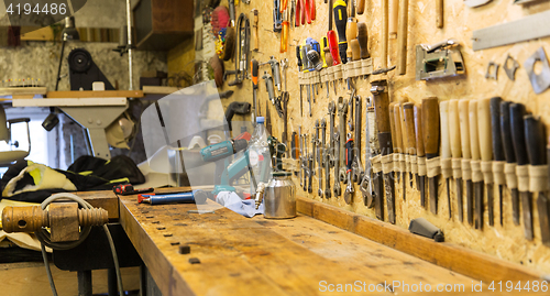 Image of work tools and workbench at workshop