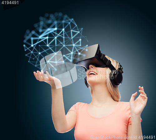 Image of woman in virtual reality headset or 3d glasses