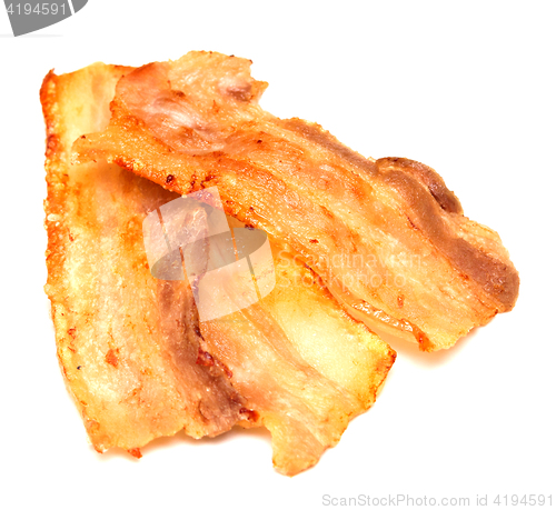 Image of fried bacon on white