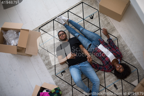 Image of Top view of attractive young African American couple