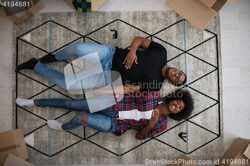 Image of Top view of attractive young African American couple