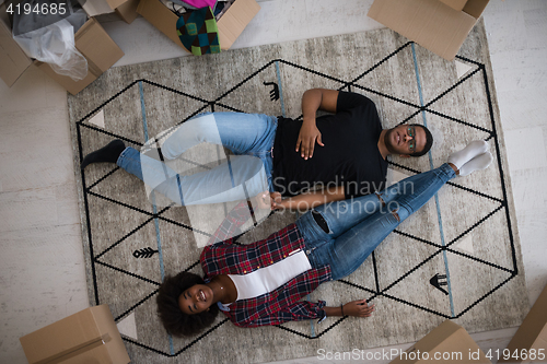 Image of Top view of attractive young African American couple