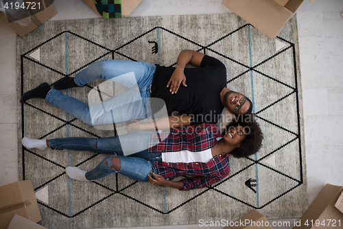 Image of Top view of attractive young African American couple