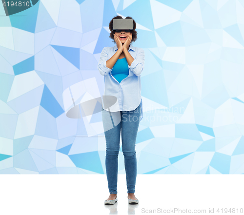 Image of woman in virtual reality headset or 3d glasses